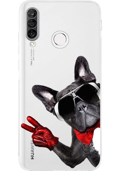 Huawei P30 Lite İle Uyumlu Köpek 2 Kamera Korumalı Şeffaf Kılıf Şeffaf