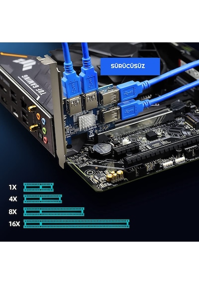 Pcı-E Express 1X 1 To 4 Usb 3.0 Riser Çoğaltıcı &  Çoklayıcı