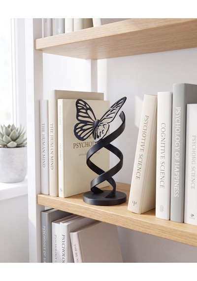 Dna Sarmalı Kelebek Biblosu Modern Minimalist Bilimsel Tasarım Dekoratif Masaüstü Obje Siyah 15 Cm - Doktor & Biyolog Yeni İş Hediyesi 15cm