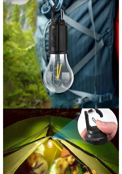 Taşınabilir Şarjlı Led Ampül Outdoor Kamp Bahçe Lambası 10w Askıl