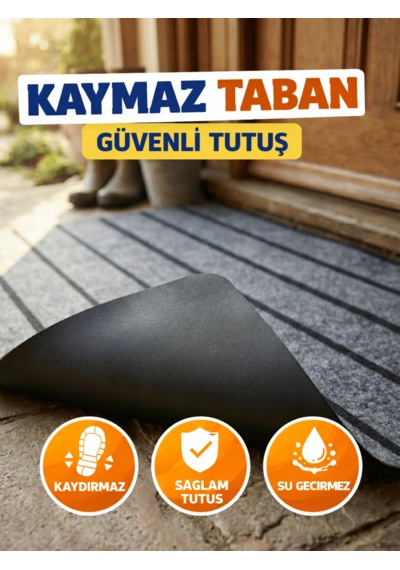 Beylini Şerit Desenli Kapı Önü Paspası Kaymaz Taban Dayanıklı Su Geçirmez Emici Nem Toz Uv Dayanıklı 45x70cm gri