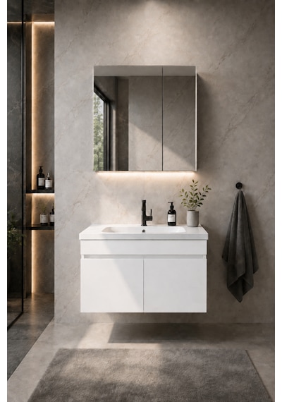 Kale Serisi Banyo Dolabı Seti Parlak Beyaz Banyo Alt Dolap - Aynalı Üst Dolap Cerastyle Elite Lavabolu, Lavabo-aynalı Üst Dolap Dahil Kale Serisi Banyo Dolabı Seti Parlak Beyaz Banyo Alt Dolap - Aynalı Üst Dolap Cerastyle Elite Lavabolu, Lavabo-aynalı Üst Dolap Dahil