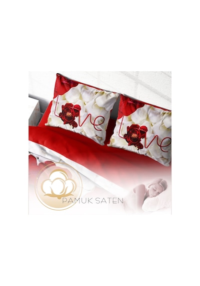 Monohome Heart Rose 3D Pamuk Saten Çift Kişilik Nevresim Takımı Çok Renkli