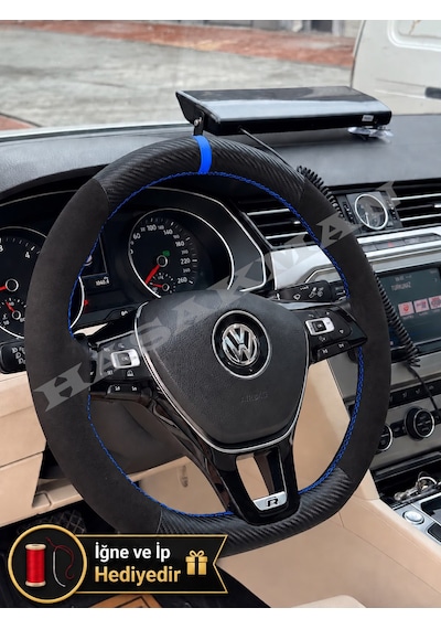 Vw Arteon Dikme Direksiyon Kılıfı Alcantara Süet Mat Karbon Mavi Yüzük Ve Dikiş 2017-2020