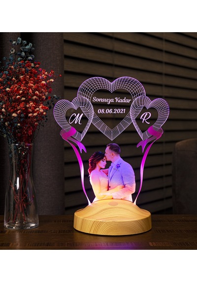 Sevgililere Özel Resimli Yıldönümü Hediyesi, Fotoğraflı Aşk Hediyesi 3D Led Lamba, Fotoğraflı 14 Şubat Sevgililer Günü Hediyesi Gece Lambası