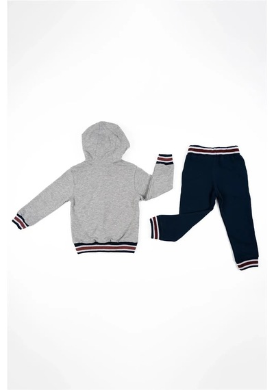Adisia Unisex Bebek Gri Lacivert Kapüşonlu Mevsimlik Pamuklu Eşofman Takımı Gri