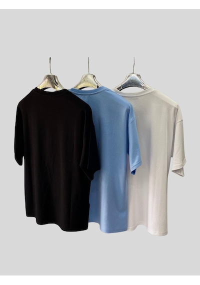 Kadın/erkek Unisex Oversize 3'lü T-shirt Mavi