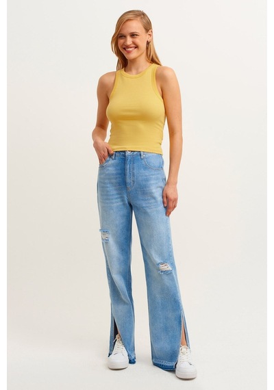 La & Vetta Fitilli T-shirt Halter Yaka Örme Atlet L