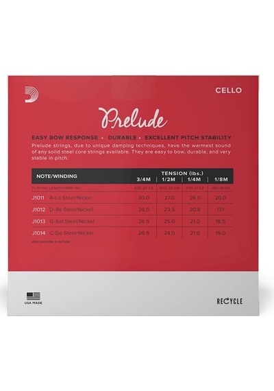 D'addario J1010 1/2m Prelude Çello Tel Seti 1/2 Öğrenci Dostu Masif Çelik Çekirdek Yüksek Dayanıklılık Ve Net Ses Karakteri