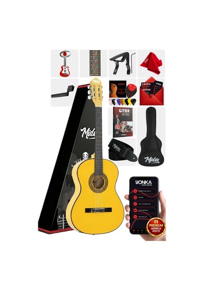 Midex Cg-270ylw Sarı Renk Klasik Gitar 4/4 Yetişkin Boy Sap Ayarlı Full Set