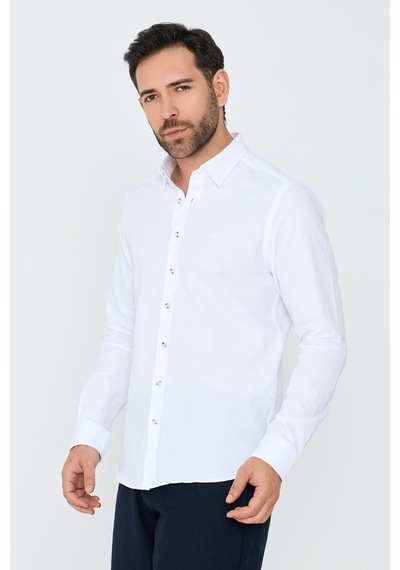 White Stone Beyaz %100 Pamuk Dynamic Fit Erkek Uzun Kollu Gömlek