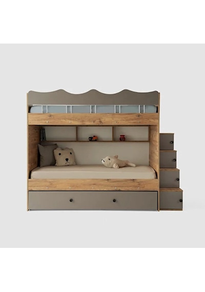 Grey Mdf Çelik Profilli Yavrulu Ranza Ac M2 90 X 190 Cm