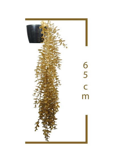 Yapay Çiçek Maxi Boy Siyah Saksılı Gold Okaliptus Sarkıtı Gold