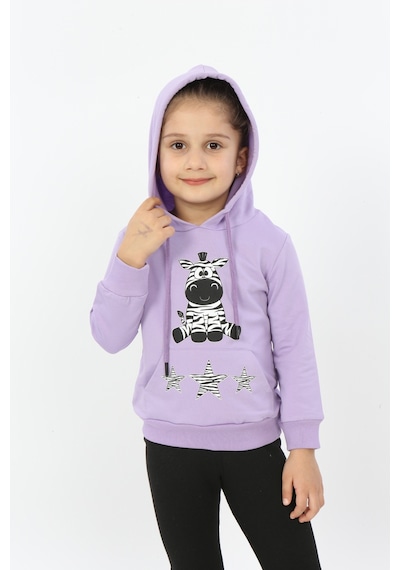 Toontoy Kız Çocuk Yıldızlı Zebra Baskılı Kapüşonlu Sweatshirt Lila