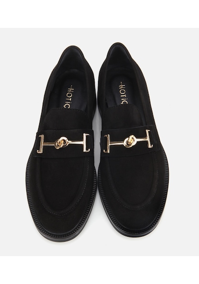 Hotiç Kadın Süet Deri Siyah Tokalı Klasik Loafer