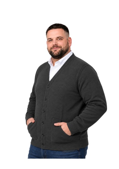 Battalmoda Erkek Büyük Beden Antrasit Cepli Düğmeli Triko Hırka 3xl-4xl-5xl-6xl