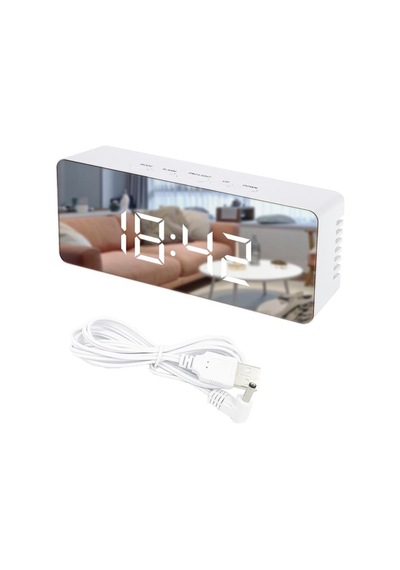 Gplus W561 Çift Alarmlı LCD Dijital Göstergeli Termometreli Aynalı Masa Saati