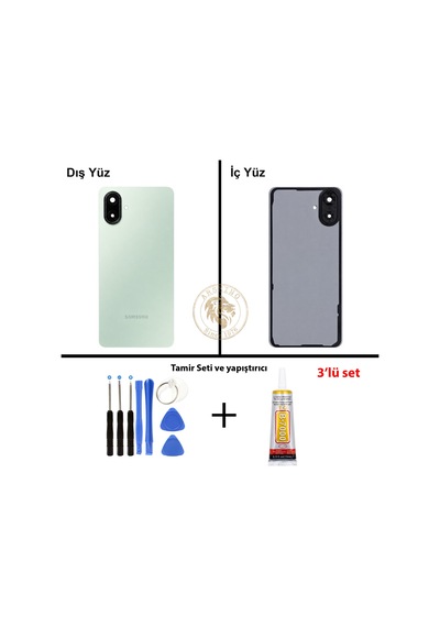 Samsung Galaxy A07 Yeşil Renk Lensli Arka Kapak + Tamir Seti + B7000 Yapıştırıcı Arka Cam Batarya Kapağı Pil Kapağı Lazer Kesim Back Cover Galaxy A07 Uyumlu