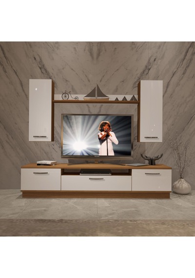 Decoraktiv Trendstyle 5d Mdf Tv Ünitesi Tv Sehpası - Ceviz Beyaz Ahşap - Beyaz