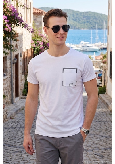 Buratti Bisiklet Yaka Pamuklu Slim Fit Erkek T Shirt 541Rework Beyaz