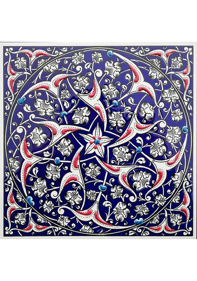 Armada Çini 20x20 Cm ED 322 İznik Rumi Desenli Kütahya Çini Karo