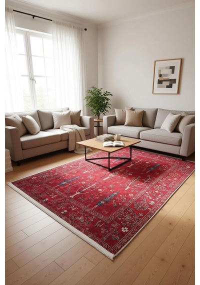 Blghome Dokuma Tabanlı Dijital Baskı Halı Blg3810 Kırmızı
