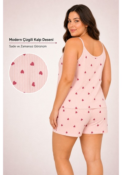 Bravie Kadın Büyük Beden İp Askılı Yakası Dantelli İnce Çizgili Kalp Desenli Yazlık Pijama Takımı Turuncu Bravie Kadın Büyük Beden İp Askılı Yakası Dantelli İnce Çizgili Kalp Desenli Yazlık Pijama Takımı Turuncu