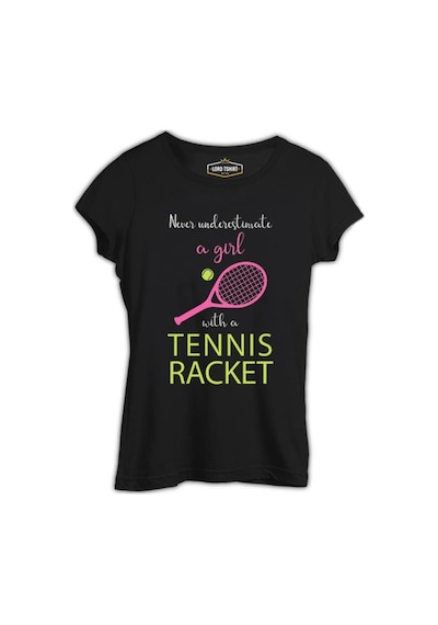 Tenis - Kız Pembe Raket Siyah Bayan Tshirt