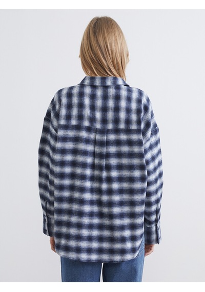 Lcw Vision Lacivert Ekose Oversize Kadın Oduncu Gömlek