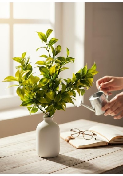 Yapay Çiçek Sarı Yeşil Limon Yaprağı Demet Şimşir Demeti Garnitür Aradal Dekoratif Yapay Bitki Sarı