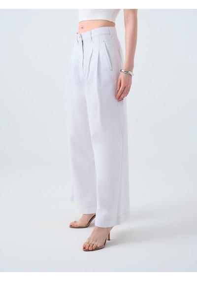 Pleated Palazzo Palazzo Fıt Kadın Pantolon Denim