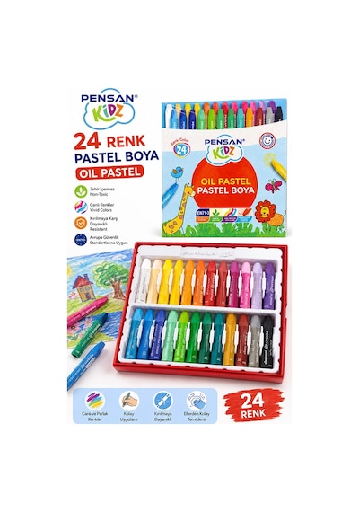 Pastel Boya 24 Renk 1 Paket Pensan Pastel Boya 24 Lü Karton Kutulu Parlak Canlı Ve Örtücü Renkler Çok Renkli