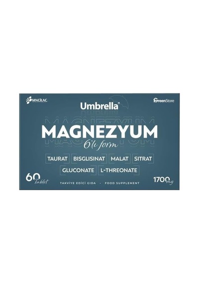 Umbrella Magnezyum Taurat Bisglisinat Malat Sitrat Glukonate L-threonate 1700 Mg, 60 Tablet