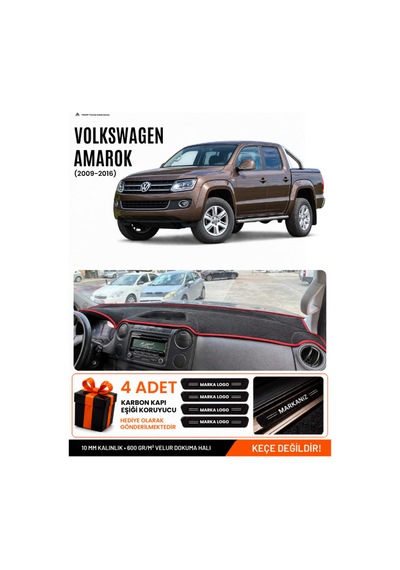 Volkswagen Amarok 2009-2016 Uyumlu Torpido Örtüsü, Torpido Kılıfı - Siyah-kırmızı - Vw001