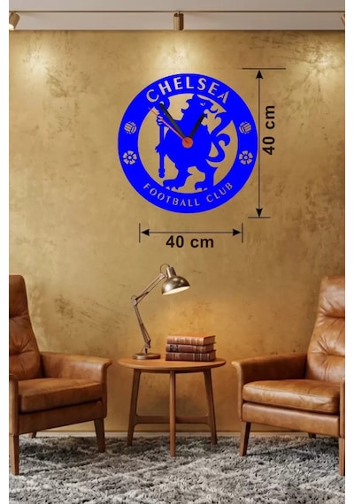 Mey İthalat Chelsea Fc Logolu Ahşap Duvar Saati - 40x40 Cm Taraftar Hediyesi Çok Renkli