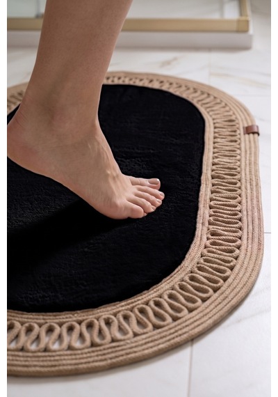 Banyo Paspası Takımı 60x100+40x60 Cm İç Trikot Siyah & Camel