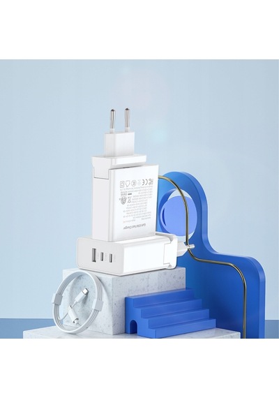 Rock T31 Gan 65w Pd 3.0 & Qc 4.0 Hızlı Seyahat Şarj Set Beyaz 2m Type-c To Type-c Kablo