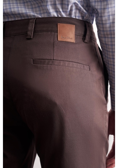 İmza Koyu Kahverengi Yan Cep Düz Paça Pamuklu Slim Fit Chino Casual Pantolon 1003255165 Koyu Kahverengi