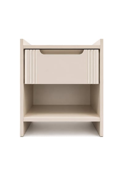 Komodin 1 Çekmeceli Açık Raflı Lake Boyalı Mdf Kapaklı Modern Yatak Odası Krem