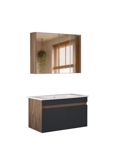 Lavabolu Mdf 80 Cm Banyo Alt Dolabı + Aynalı Üst Dolabı , Banyo Dolabı Takımı Atlantik Çam - Antrasit Lavabolu Mdf 80 Cm Banyo Alt Dolabı + Aynalı Üst Dolabı , Banyo Dolabı Takımı Atlantik Çam - Antrasit
