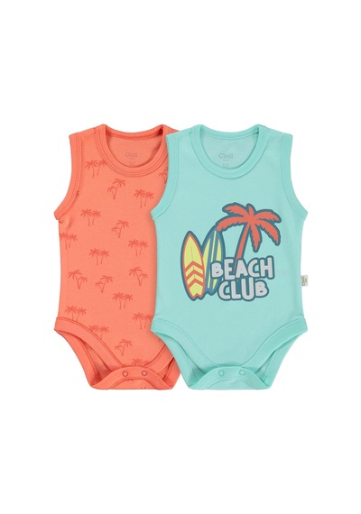 Civil Baby Palmiye Baskılı 2'li Set 3-18 Ay Çıtçıtlı Badi - Mercan-mint
