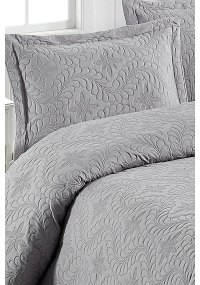 İvy Gri Çift Kişilik Microfiber Kapitone Yatak Örtüsü Nocolor-fed22383
