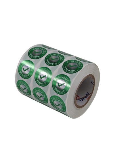 Metalize Kalite Kontrolü Yapılmıştır Etiketi 25mm Çap 2500 Adet Yan Yana 3 Lü Çok Renkli