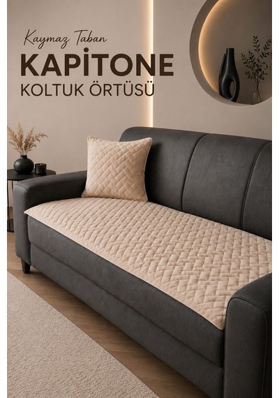 Kaymaz Taban Kapitone Koltuk Örtüsü Çekyat Koruyucu 70x190 Cm Krem