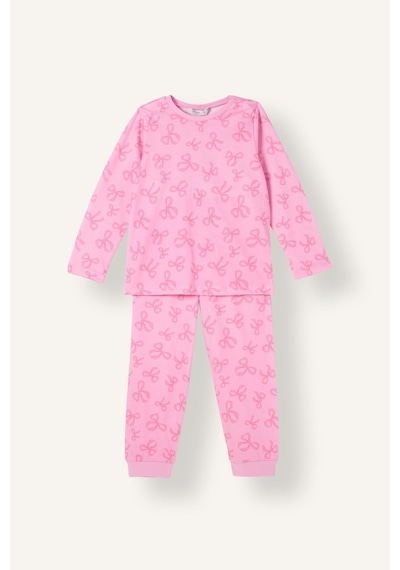 Defacto Uzun Kollu Üst Lastikli Paça Alt Fiyonk Desenli 2li Pijama Takımı Kız Bebek I3904a526auer105 Ekru-er105