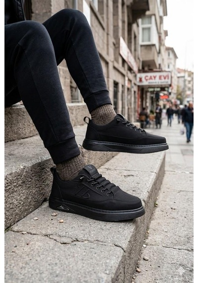Pepita E327 Rahat Hafif Keten Lastik Bağcıklı Günlük Sneaker Erkek Spor Ayakkabı Siyah