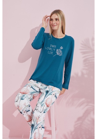 Siyah İnci Pamuklu Örme Pijama Takım 24240188 Yeşil