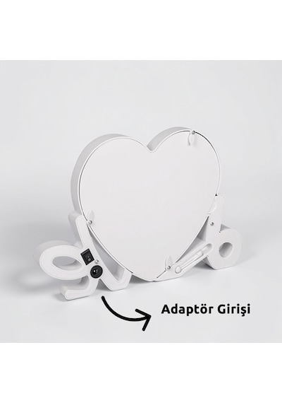 Love Yazılı Led Işıklı Kişiye Özel Fotoğraflı Sihirli Ayna Kırmızı-beyaz Sevgiliye Hediye Beyaz