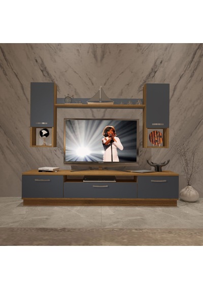 Decoraktiv Trio 5da Mdf Tv Ünitesi Tv Sehpası - Pera Antrasit Antrasit - Açık Ceviz Decoraktiv Trio 5da Mdf Tv Ünitesi Tv Sehpası - Pera Antrasit Antrasit - Açık Ceviz