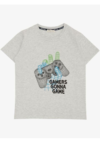 Breeze Erkek Çocuk Pamuklu Gamers Gonna Yarım Kol Tshirt-14614 Gri